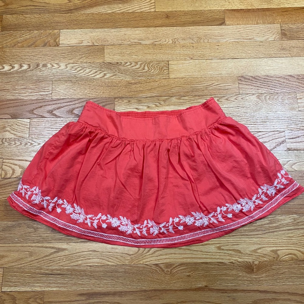 Aeropostale Embroidered Mini Skirt Womens XL Coral Pink Boho Cottagecore Retro
